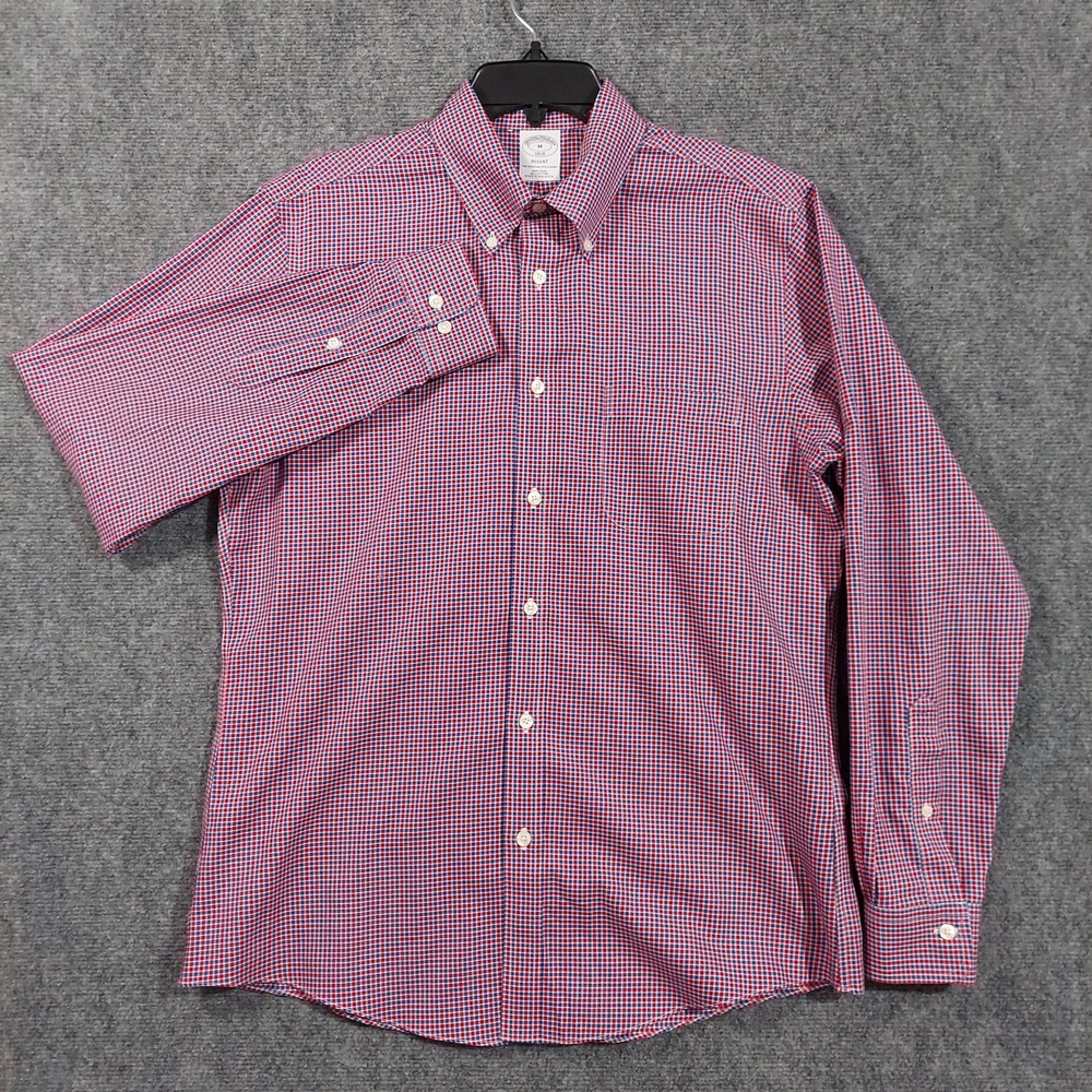 Brooks Brothers Shirt Mens Medium Red Check Long Sleeve Regent Non Iron - Picture 4 of 10